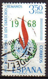 z vendido ESPAÑA 1968 1874 Sello Año Internacional Derechos Humanos usado Espana Spain Espagne Spagna Spanje Spanien Yv1533 